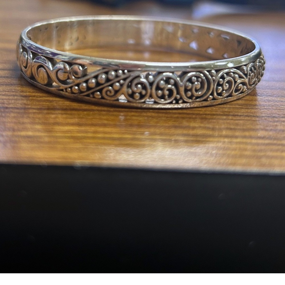Brighton Silver Plated Scroll Filigree Bangle Bracelet Antiqued Finish